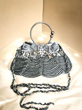 🆕 Mary Frances Vintage Beaded Evening Purse Clutch Silver Collectible